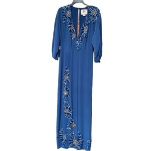 Figue Beaded Embroidered‎ Maxi Occasion Formal Party Dress Blue Size S